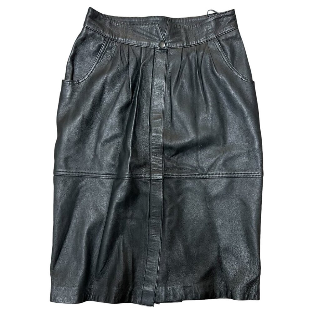 Vintage Black Leather Pencil Skirt By Leonardo Riva Size 10 Mobwife Bikercore